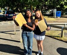 EEHS Year 13 results day (2 girls with results outside)